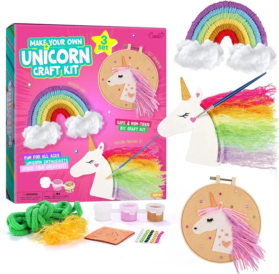 LAOESE Unicorn Crafts for Kids - Sewing Kit Gift for Girls Ages 8-12 Year Old - Arts and Crafts Painting Kits Unicorns Toys, Art Kit for Kids Ages 8 9 10 11 12 Teenage Present Christmas Gifts