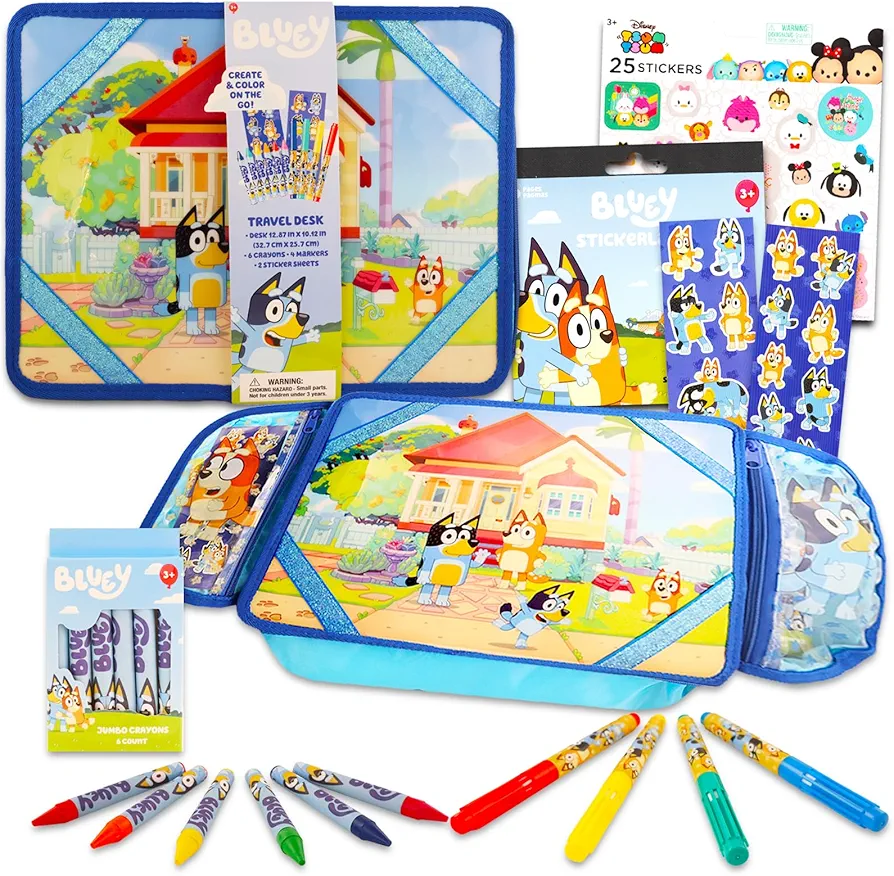 Blue Travel Coloring Desk Set for Kids Set - Bundle with Blue Travel Desk, Markers, Stickers, & More | Art & Craft Kit for Kids