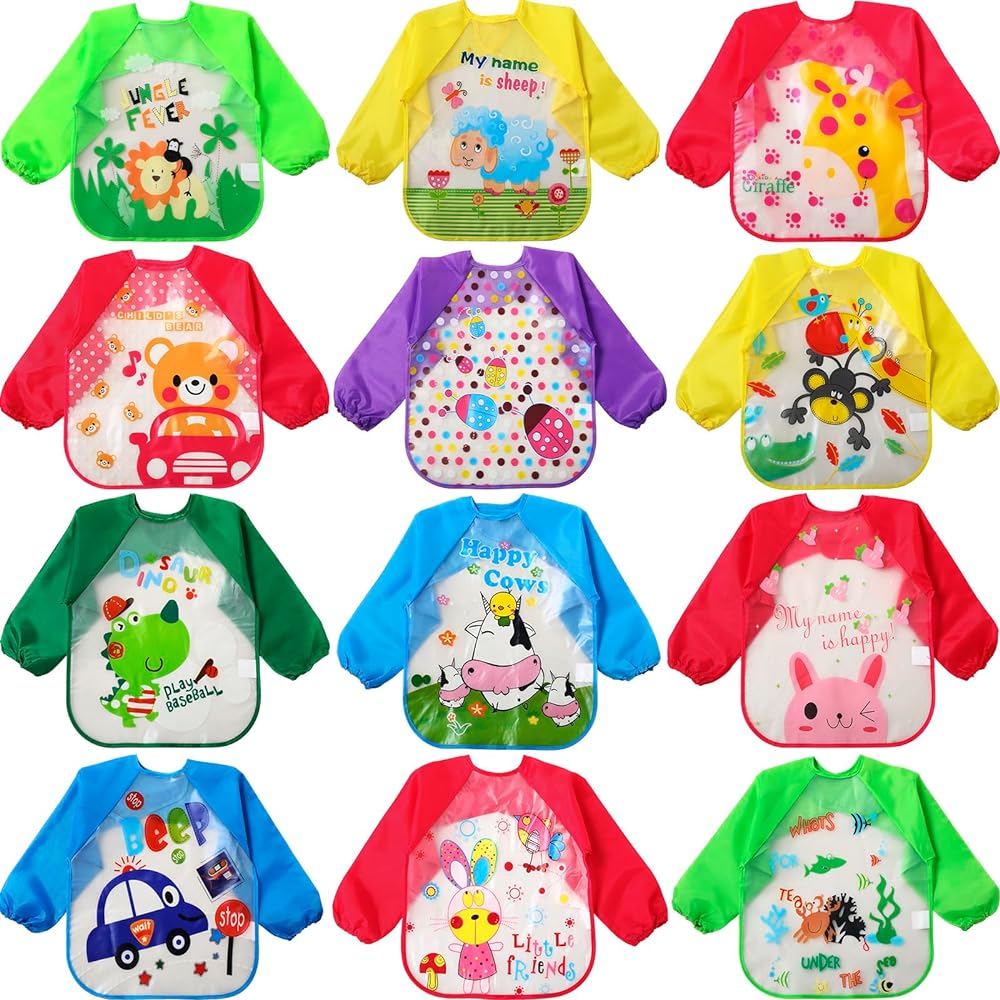 JaGely Kids Art SmocksToddler Waterproof Painting Aprons Artist with Long Sleeve Washable Bib for Baby Crafts Coloring Eating