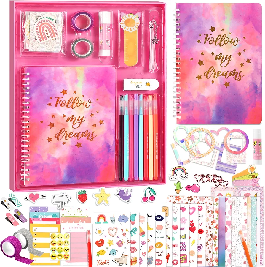 DIY Journal Kit for Girls, 7 8 9 10 Year Old Girl Birthday Gifts, Ideal Crafts Gifts for Tween and Teen Girls 7-14, 74PCS Journaling Art Kit Toy, Creativity Scrapbook Diary Supplies & Stationery Set