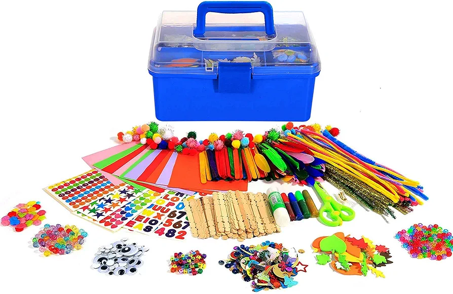 YITOHOP Arts and Crafts Supplies for Kids -1000+ pcs Art Craft kit in Carrying Travel Box for Toddlers Ages 5+ DIY Crafting School Kindergarten Project Activity- Ideal Christmas Gifts
