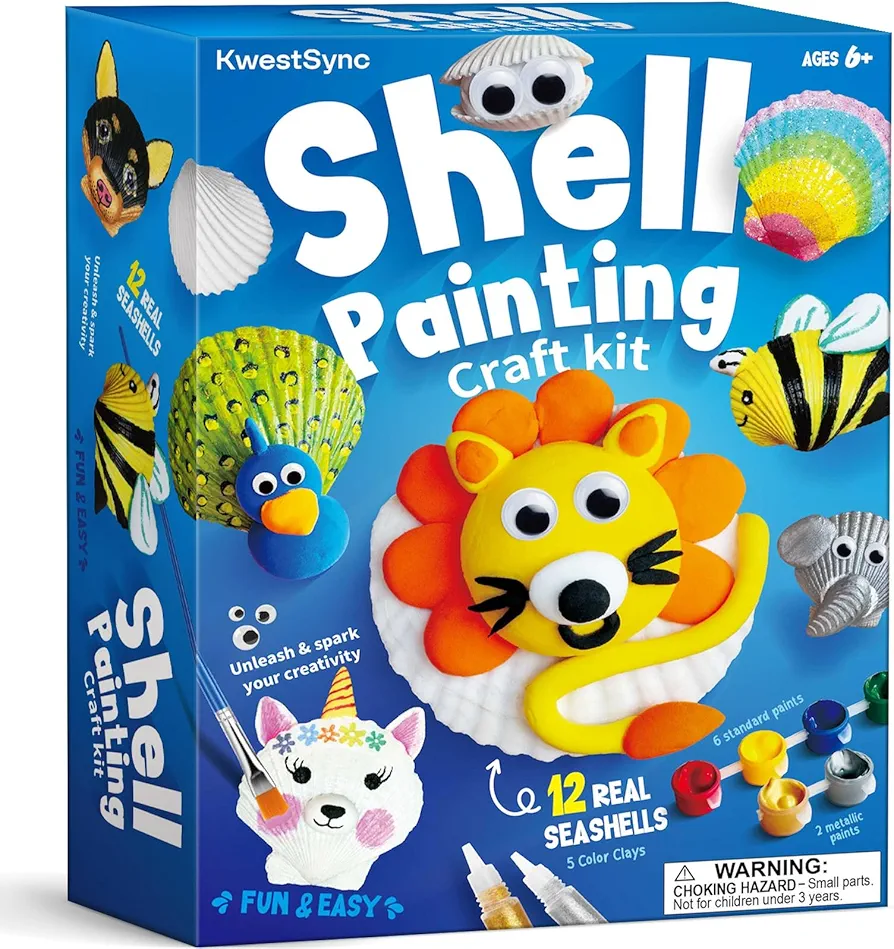 KwestSync Arts & Crafts for Boys and Girls, Sea Shell Painting Kit Crafts for Kids Ages 4-8, 6-8, 8-12 - Creative Art Activity Birthday Gifts Toys for 5, 6, 7, 8 Year Old Girls