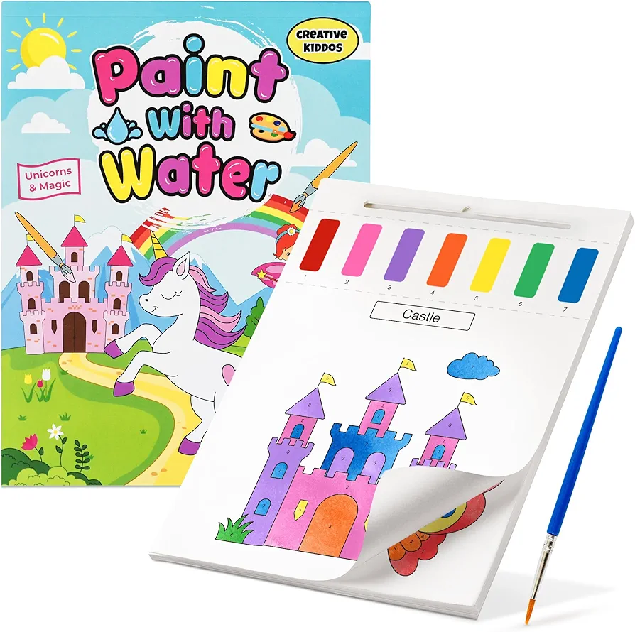 Paint With Water Coloring Book for Toddlers: Mess Free Kids Watercolor Painting Activity Kit - Arts and Crafts For Ages 3 4 5 6 Years Old - Unicorns and Magic - Travel Gift Toy, Kids Stocking Stuffers