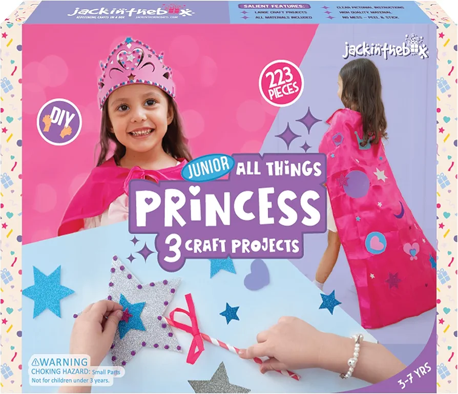 jackinthebox Princess Themed Arts and Crafts for Girls - Make a Cape, Tiara and Wand, Best Gift for Girls Ages 5 6 7 8 Years, 3 Craft Projects in 1 Box..