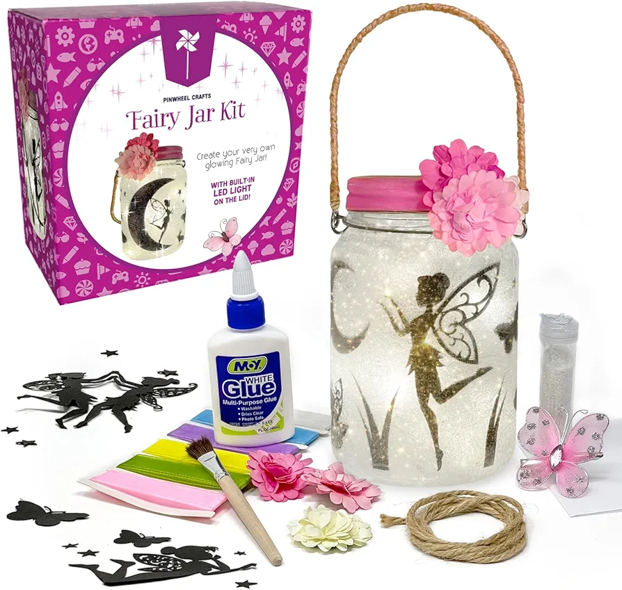 Arts and Crafts for Kids Ages 8-12: Fairy Jar Kit – Make Your Own Fairy Lantern Night Light – Birthday Gift for Girls - Crafts for Girls