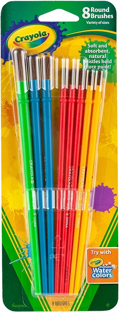 Crayola Paint Brush Set - Assorted Colors (8 Pieces), Painting Supplies for Kids, Great for Kids Classrooms & Art Projects, Ages 3+