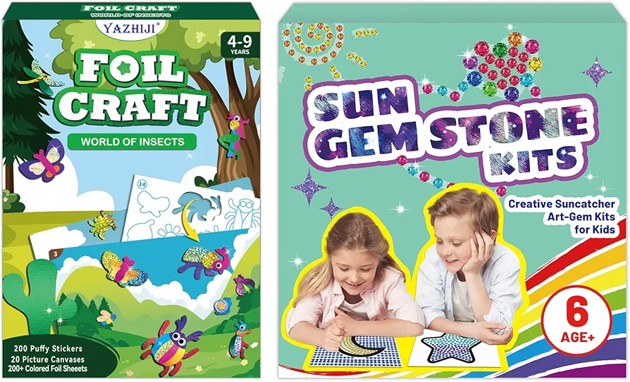Yazhiji Foil Art Craft Kits for Kids, Animals Mega Mess -Free Fun Sticker Set for Child, DIY Printing Craft Kits Activity, Gifts for Ages 4 5 6 7 8 9 10 Years Old, Art Supplier Toys for Boys Girls