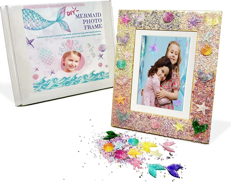 DIY Mermaid Picture Frame Kit for Kids, Arts and Crafts for Kids Ages 6-14, Make Your Own Fun Photo Frame, Mermaid Arts and Crafts for Girls Aged 6 7 8 9 10 11 12 Years, Christmas Birthday Gifts