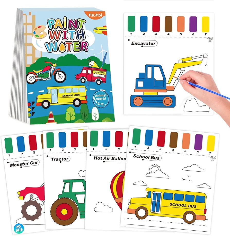 Paint with Water Books for Kid, Traffic Watercolor Coloring Art Craft Kit, Painting Book Gifts for kid Age 3 4 5 6 7 8, Coloring Art kit for Indoor Outdoor Travel School Home