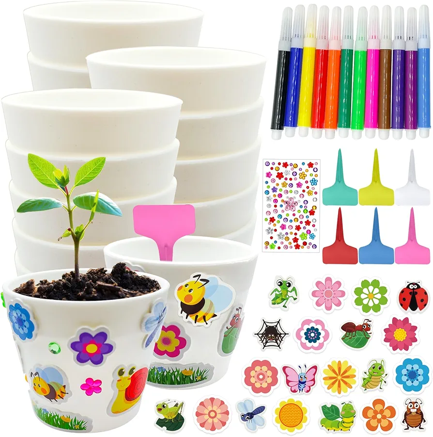 Cinrobiye 30 Set Garden Paper Pot Craft Kit DIY Flower Plant Crafts Pot with 216 PCS Adhesive Foam Stickers Flower Planting Growing Kit for Spring Summer Classroom Creative DIY Art Project Bulk (Big)