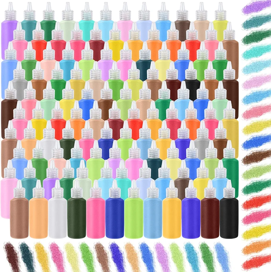 Wettarn 60 Pcs Art Sand 1.25 oz Sand Art Bottle Kits 60 Different Colors of Sand Art for Painting Kids DIY Drawing School Favor Wedding Decoration Vase Glass Crafty Collection
