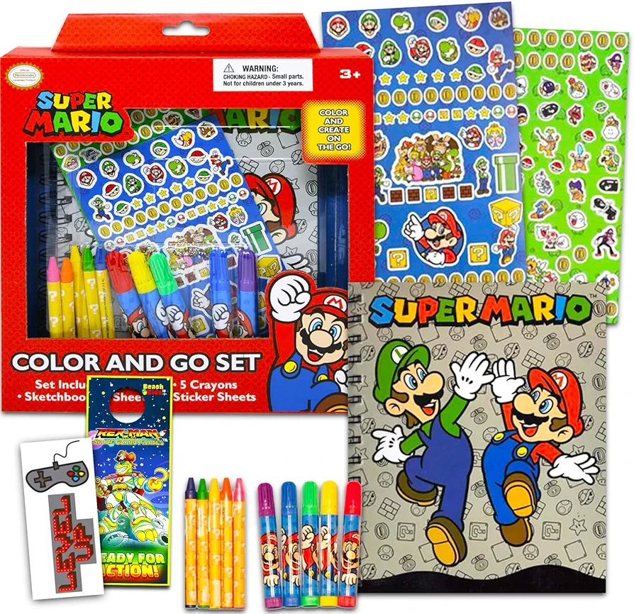 Nintendo Super Mario Sketchbook Set for Kids, Toddlers ~ 3 Pc Bundle With Mario Coloring Journal, Stickers, and More (Mario Drawing Pad Activity Kit)
