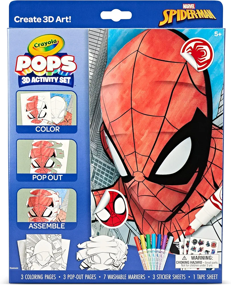 Crayola POPs 3D Kids Art Set, Spiderman Coloring Book Alternative, Gift for Boys & Girls, Ages 5+