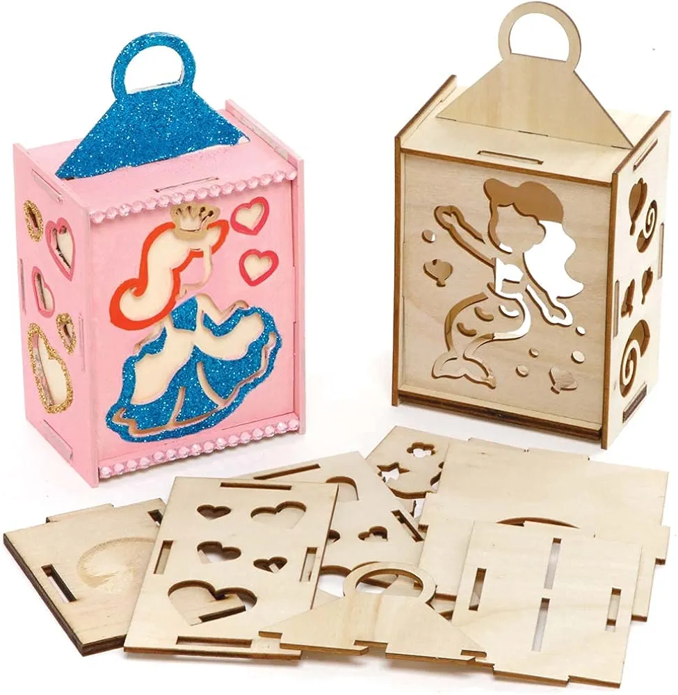 Baker Ross FE195 Mermaid Wooden Lantern Kits - Pack of 3, Wooden Craft Set for Children, Creative Activities for Kids to Color in, Decorate and Display