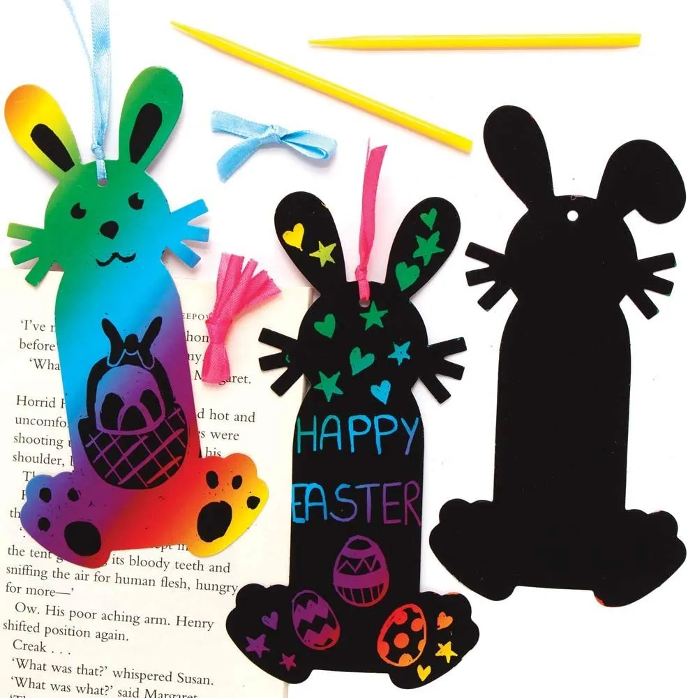 Baker Ross AX754 Easter Bunny Scratch Art Bookmarks - Pack of 10, Design Your Own Bookmarker, Ideal Kids Arts and Crafts Project