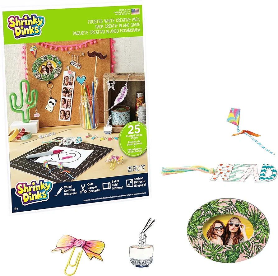 Shrinky Dinks Creative Pack, 25 Sheets Frosted White, Kids Art and Craft Activity Set, Kids Toys for Ages 6 Up by Just Play, Large