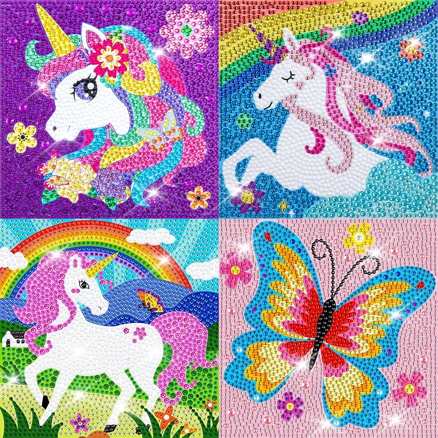 QEUOYSS 5D Diamond Art Kits for Kids Beginners Easy Kits Arts and Crafts for Kids Ages 8-12 Diamond Art Craft Set for Home Wall Decor (4 Pack f)