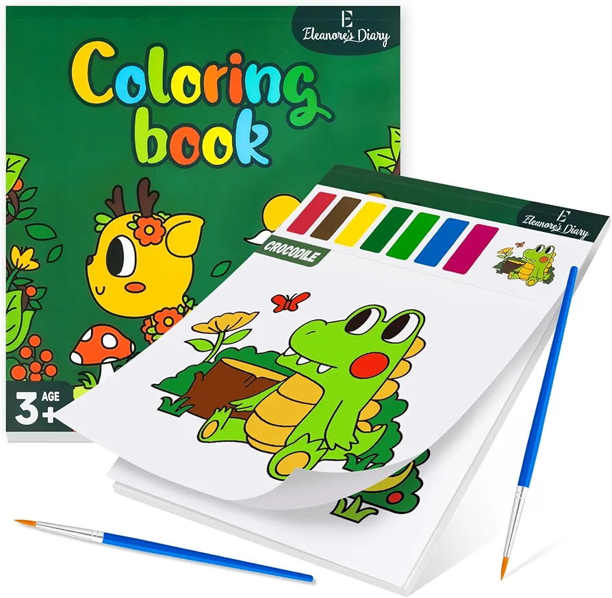 Eleanore's Diary Paint with Water Coloring Book, 20 Animals Watercolor Painting Paper for Toddlers Ages 3 4 5 6, Mess Free Drawing Art Craft for Kids Boy Girl, Outdoor School Birthday Summer Gift