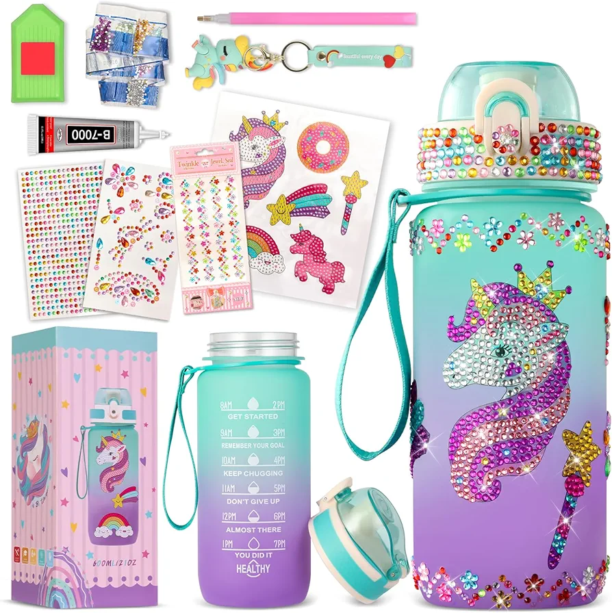 Decorate Your Own Water Bottle Kits for Girls Age 4-12, Unicorn Themed Painting Crafts, Birthday Gifts for Girls, Fun DIY Arts and Crafts Kits Unicorn Gifts for Kids