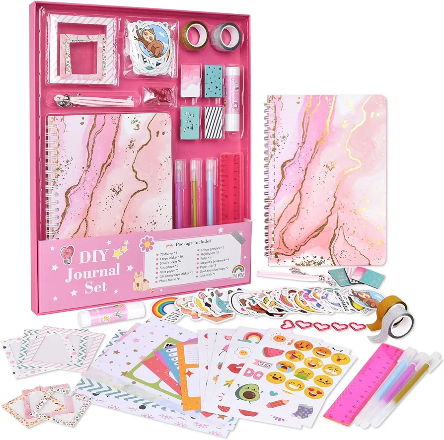 DIY Journal Kit for Girls,Arts and Crafts Kit Birthday Gifts for Girls Ages of 8 9 10 11 12 and Up,Journal Set for Tween & Teen Girl Gifts Trendy Stuff,Scrapbook & Diary Supplies Set