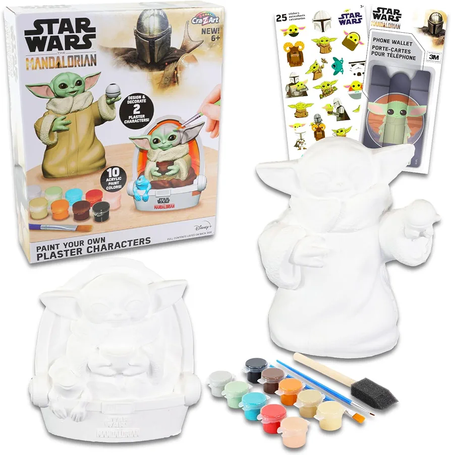Star Wars Mandalorian Paint Your Own Figurines Set - Mandalorian Activity Set Bundle DIY Plaster Painting Set Featuring Mandalorian and Baby Yoda Plus Stickers, More | Baby Yoda Painting Craft Kit