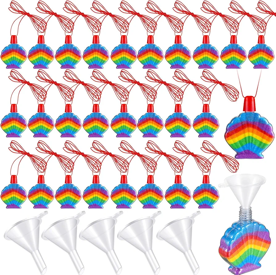 Mifoci 50 Pcs Shell Sand Art Bottle Necklaces Sand Art Kits for Kids Sand Art Containers with Funnels Plastic Sand Bottles for Boys Girls DIY Art Craft Party Supplies, Sand Not Included