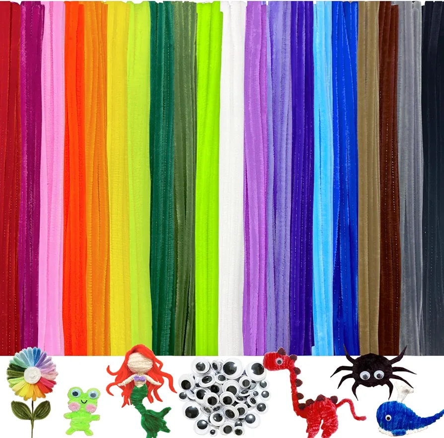 Pipe Cleaners 500pcs 20colors for Crafts Supplies and Arts DIY Thick Colored Chenille Stem Sticks Set (7mm x 12 Inch)