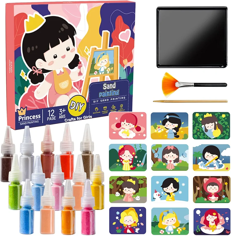 TNOONE Crafts for Girls Ages 4-8,Sand Art Kits for Kids,Kids DIY Crafts Toys,Color Crafts Sand Art Pictures,Learning Education Toys,Ideal Gifts for Boys Girls