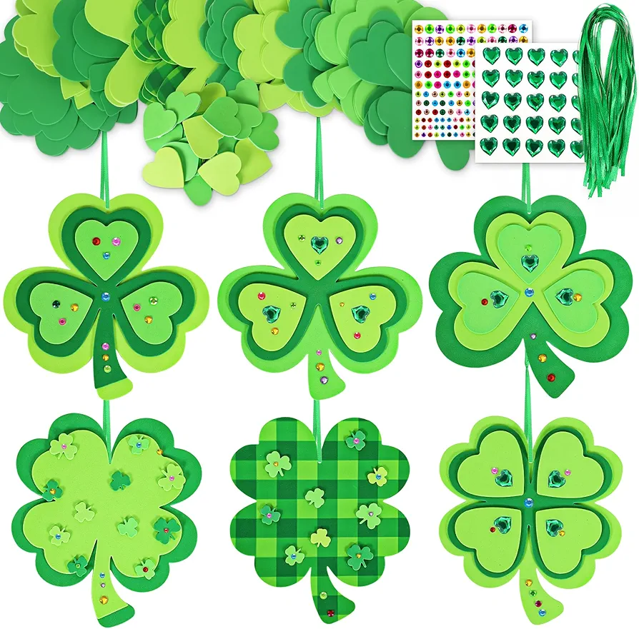 St Patricks Day Crafts for Kids Adults, 24Set Foam Stickers Craft Kits Shamrock St. Patrick’s Day Decorations Gifts for Kids Party Games Prizes Saint Patricks Day Arts and Crafts for Kids Age 4-6 8-12
