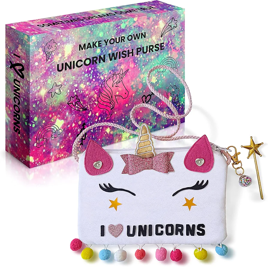 Make Your Own Unicorn Purse Kit, Arts and Crafts for Kids, DIY Unicorns Gifts for Girls Ages 3 4 5 6 7 8 Years and Up (No Sewing Needed), Magical Unicorn Toy Bag, Creative Girl's Project.