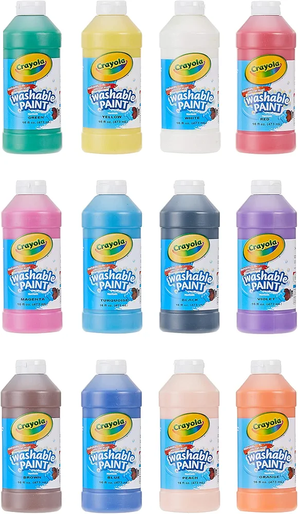 Crayola Washable Paint (12ct), Bulk Paint Set for Kids, Nontoxic Paint, Kids Craft Supplies, Classroom Supplies for Teachers, 16 Oz