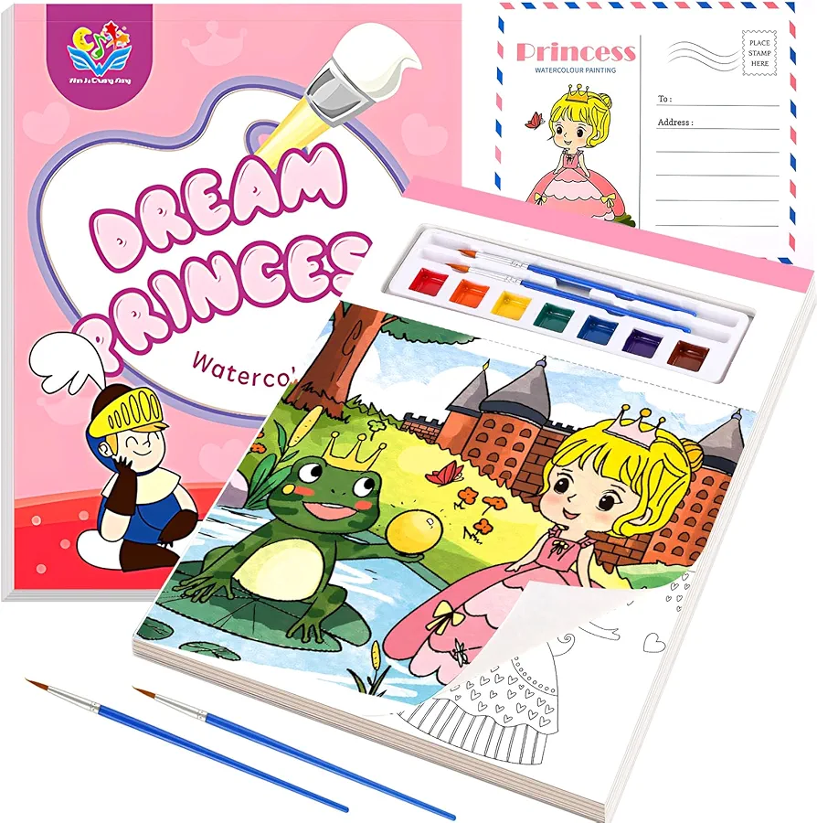 VteePck Watercolor Paint Set Coloring Books for Kids Water Color Paint Sets Toys for Ages 5-7, 8-12 Washable Markers for Kids Art Craft Gift, Great Travel Toys for Toddlers Princess