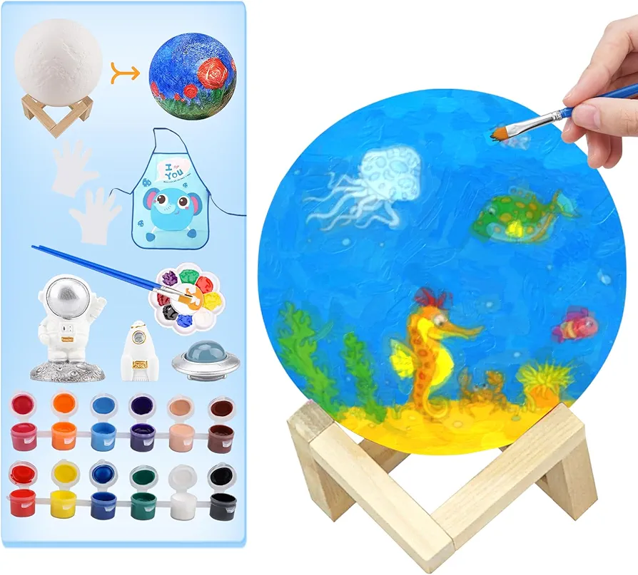 Paint Your Own Moon Lamp Kit, Moon Light DIY Galaxy Lamp 16 Colors LED 3D Night Light, Art Supplies Creativity Arts & Crafts Kit for Kids Boys Girls Ages 8-12 Gifts (4.7inches)