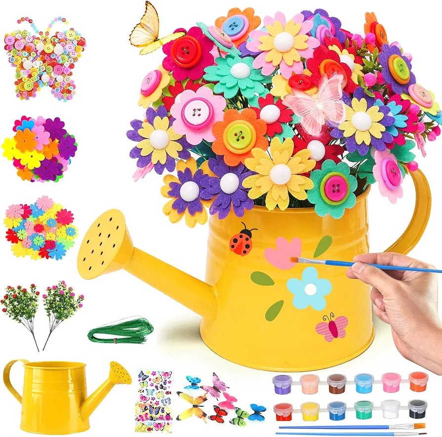 FUNCREVITY Crafts for Girls Make Your Own Flower Bouquet with Buttons and Felt Flowers Art and Craft for Children DIY Activity Christmas Birthday Gift for Girls Age 6 7 8 9 10 Year Old