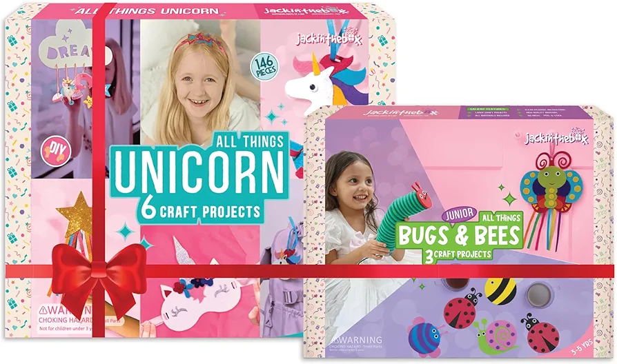 jackinthebox Gift for Little Girls and Boys (Unicorn 6-in-1 + Bugs and Bees 3-in-1) I Bugs and Bees & Unicorn Themed Arts and Crafts for Girls and Boys | Best Gift for Child Ages 3 4 5 6 7 8 Years
