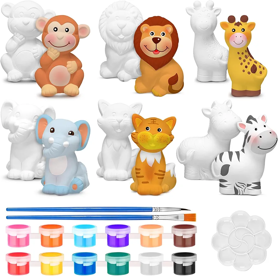 Gemscream 6 Sets Jungle Animal Painting Kit for Girls Boys Crafts and Arts Set Safari Zoo Wild Animal Toy Art and Crafts Ceramics to Paint for Classroom Activities Rewards Craft Activities Gift