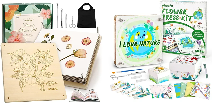 Aboofx Extra Large Flower Press, 10.8" x 10.8" 10 Layers Wooden Flower Pressing Kit and 4 Layers 6 x 6 Inch, Recycle Flower Arts and Crafts Kits