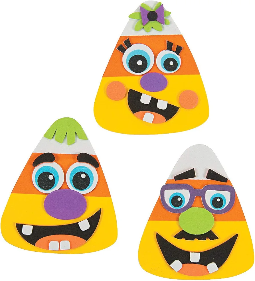 Fun Express Goofy Face Candy Corn Halloween Craft Kit - Make 12 - Fall Crafts for Kids