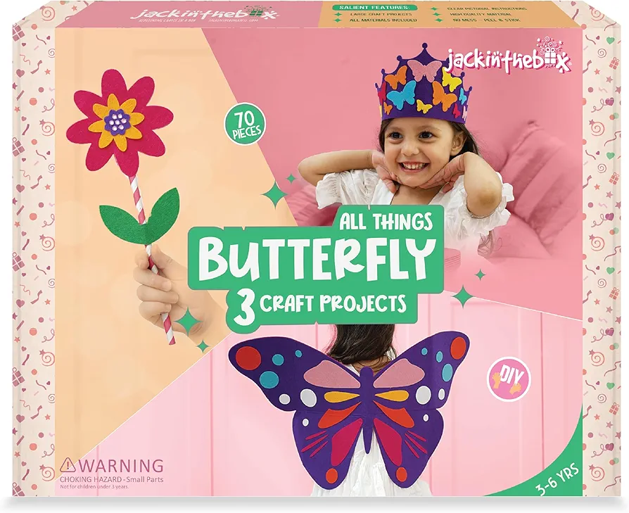 jackinthebox Butterflies Costume Craft kit for 3 to 5 Year olds, 3 Craft Projects, No Mess Art for Kids, Craft Kits & Supplies, DIY Creative Activity, Great Gifts for Girls Ages 3 4 5