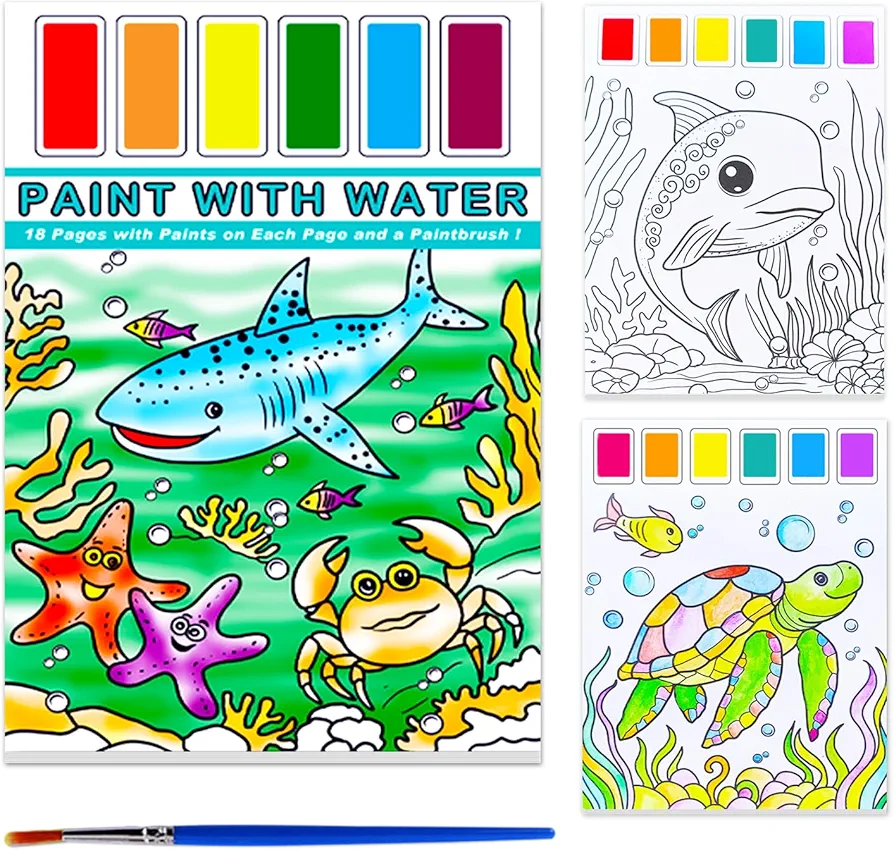 BAOXUE Water Color Paint Sets for Kids,Pocket Watercolor Painting Book,Paint with Water Books for Toddlers,Art Craft Set for Girls Boys Ages 4 5 6 7 8 Travel Coloring Kit Stocking Stuffers Gifts(Sea)