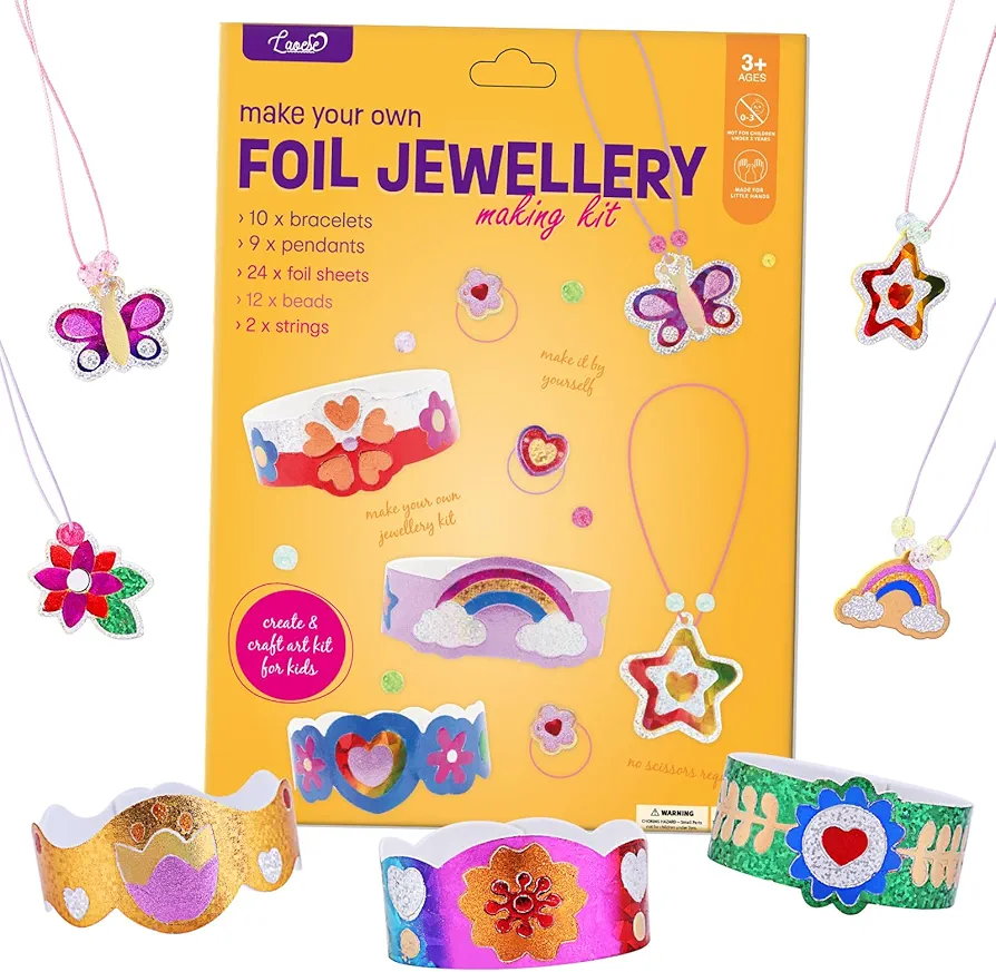 LAOESE Foil Art Craft for Kids - Foil Jewellery Making Kit - No Mess Art Kit Toys for Kids, DIY Craft Supplies for Girls 4-6, Gifts for Girls Ages 4, 5, 6, 7, 8, 9