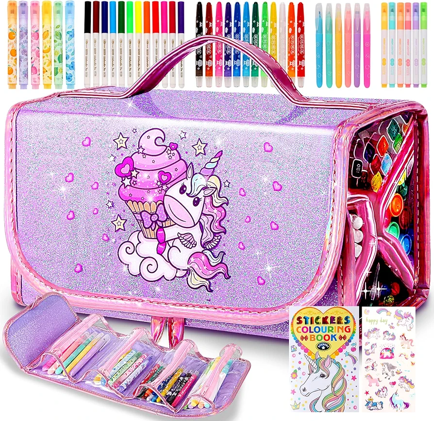 CzoyJoyz 50 Pcs Fruit Scented Washable Markers Set for Kids 4-8, Unicorn Coloring Markers Art Set and School Supplies Birthday Gifts for 4 5 6 7 8 Year Old Girls (Purple)