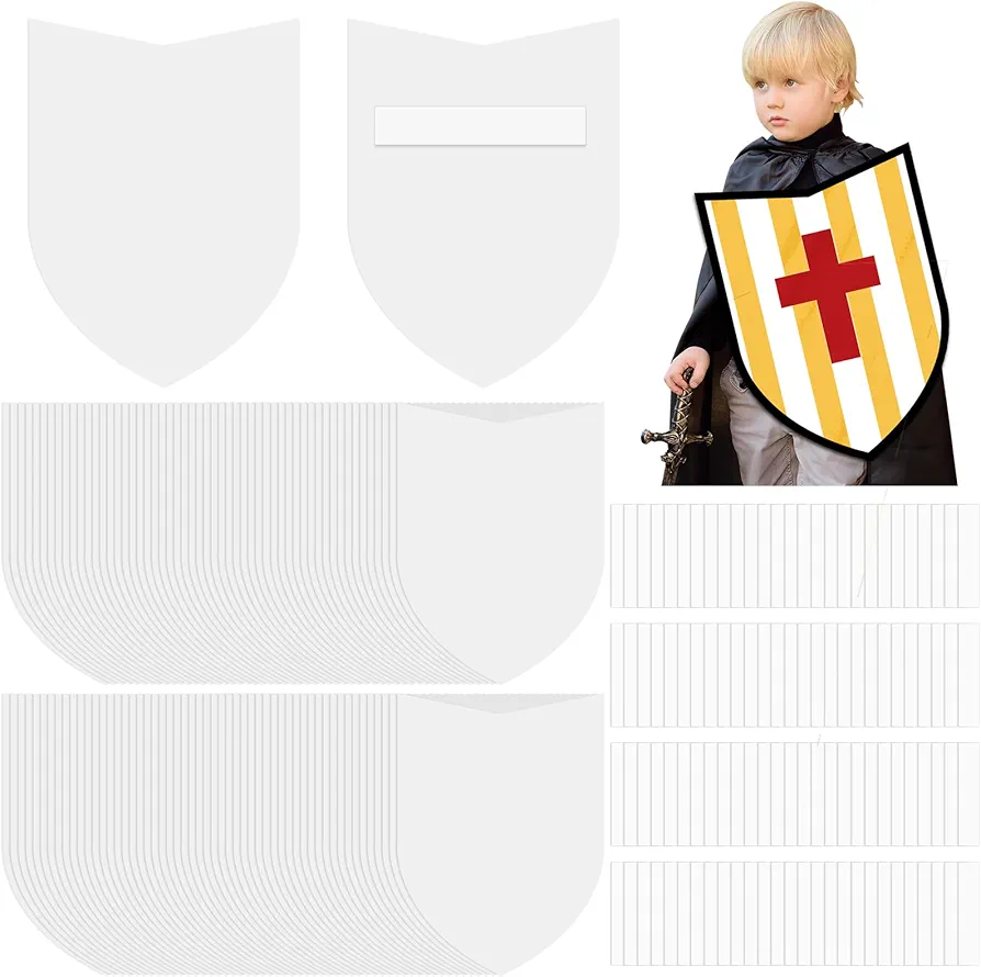 ReliThick 36 Pcs Paperboard Blank Shields DIY Shield Kit Decorate Shield Cardboard Shield Shapes Cutouts with Handles for Markers Crayons Paint Party Gift Dramatic Play Castle Activities Make Crafts