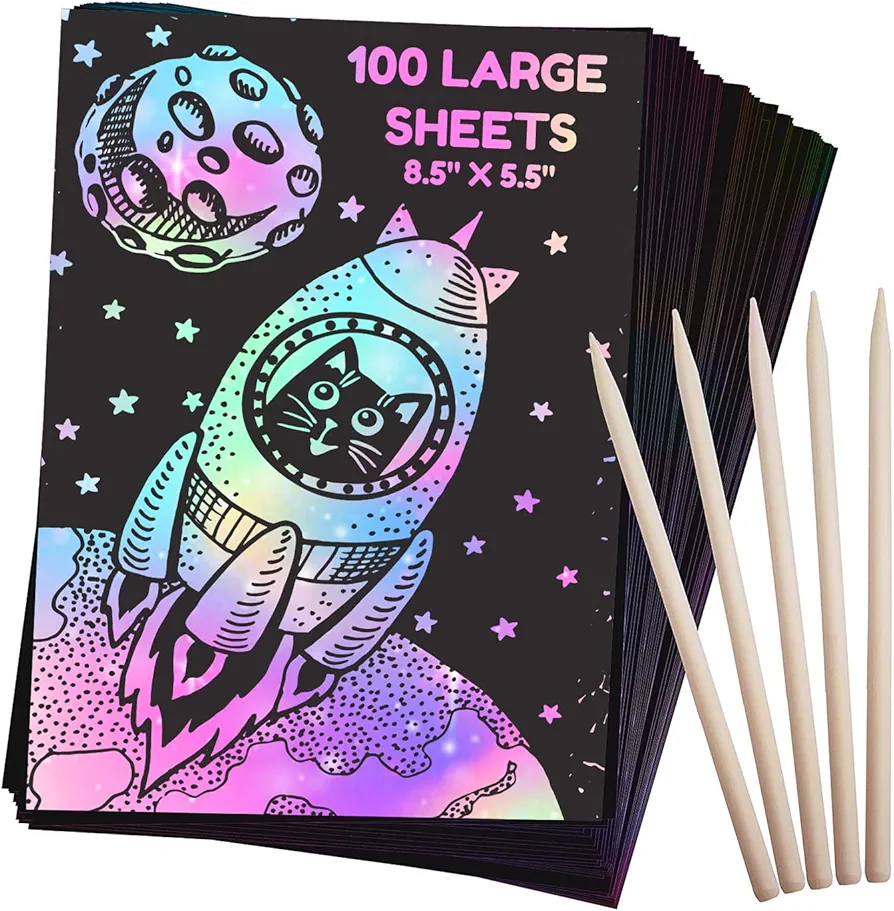 - Black Scratch Art Paper, Rainbow Scratch Paper Art Set for Kids - Art Paper, Rainbow Paper - Scratch Pad for Kids