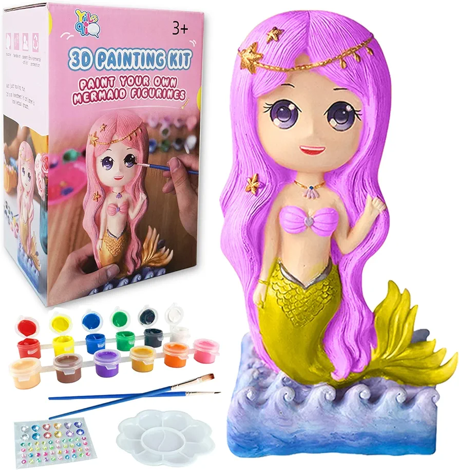 Yileqi Paint Your Own Mermaid Painting Kit, Mermaid Toys Paint Mermaid Crafts and Arts Set for Girls Ages 4 5 6 7 8 9 10 Years Old, Non Ceramic & Non Fragile, Kids Piggy Banks Birthday Gift