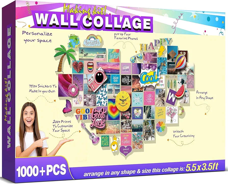 Heroange DIY Wall Collage Set Arts and Crafts Kit for Teen Girls Ages 10 11 12 13 14 15 Years Old Ideas Birthday Gifts Bedroom Aesthetic Personalize Your Space with Pre-cut Designs & Pictures Décor