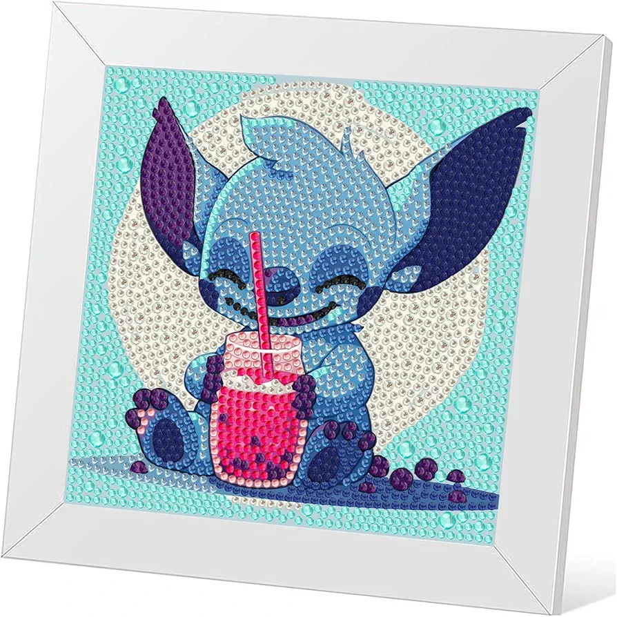 Diamond Art Kits for Kids Ages 8-12 Stitch Diamond Art Painting Kits with Frame Cartoon Kids Diamond Art Kits for Girls Beginner Gem Art Kit for Kids Ages 4-6-8 Perfect Wall Decor Gifts 7x7 Inch