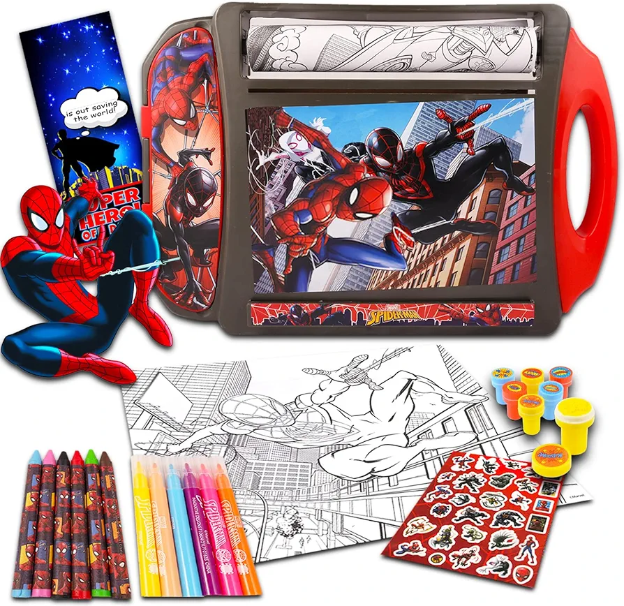 Beach Kids Marvel Spiderman Art Desk Set - Spiderman Lap Desk Bundle with Coloring Pages, Coloring Utensils, Stickers and More (Superhero Arts and Crafts)