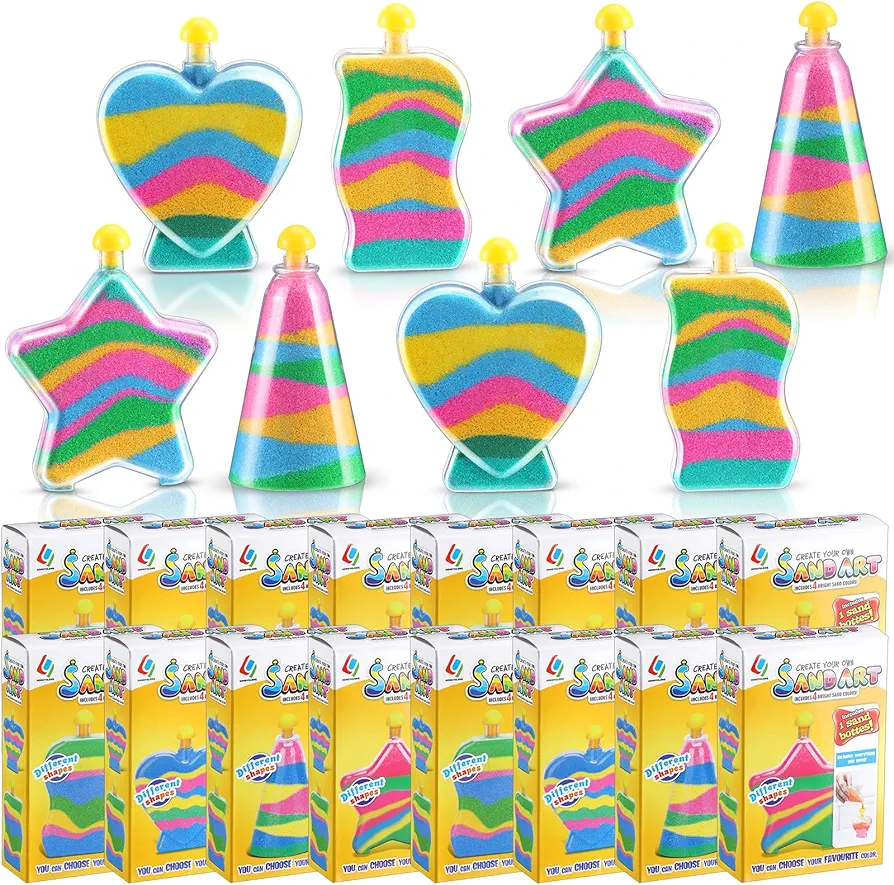Deekin 12 Sets Sand Art Kits for Kids Create Your Own Clear Sand Art Bottles with Funnels and Sticks, DIY Colored Sand Arts and Crafts for Boys Girls