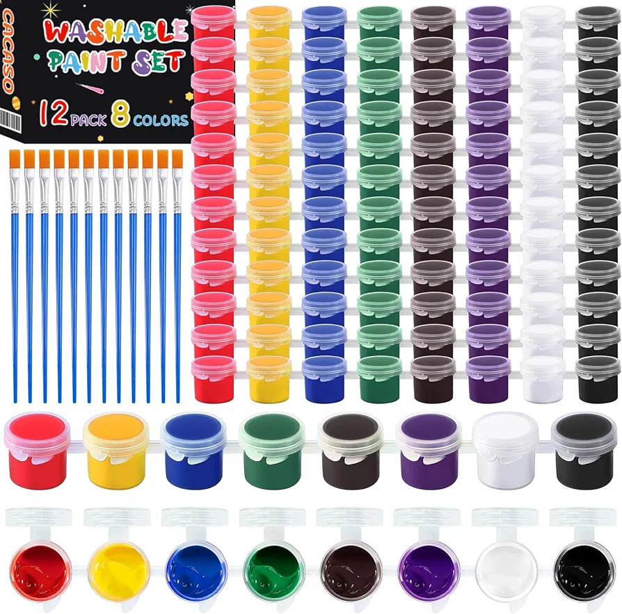 108 Pcs Mini Acrylic Paint Set,Washable Paints for Kids,12 Acrylic Paint Strips in 8 Colors,Mini Paint Set with 12 Brushes,Kids Paint Bulk Set for Arts and Crafts,Party Favors,Painting Supplies